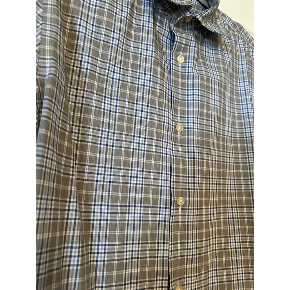 Banana Republic Non-Iron Slim Fit Plaid Dress Shirt Blue Gray Cotton Men’s L